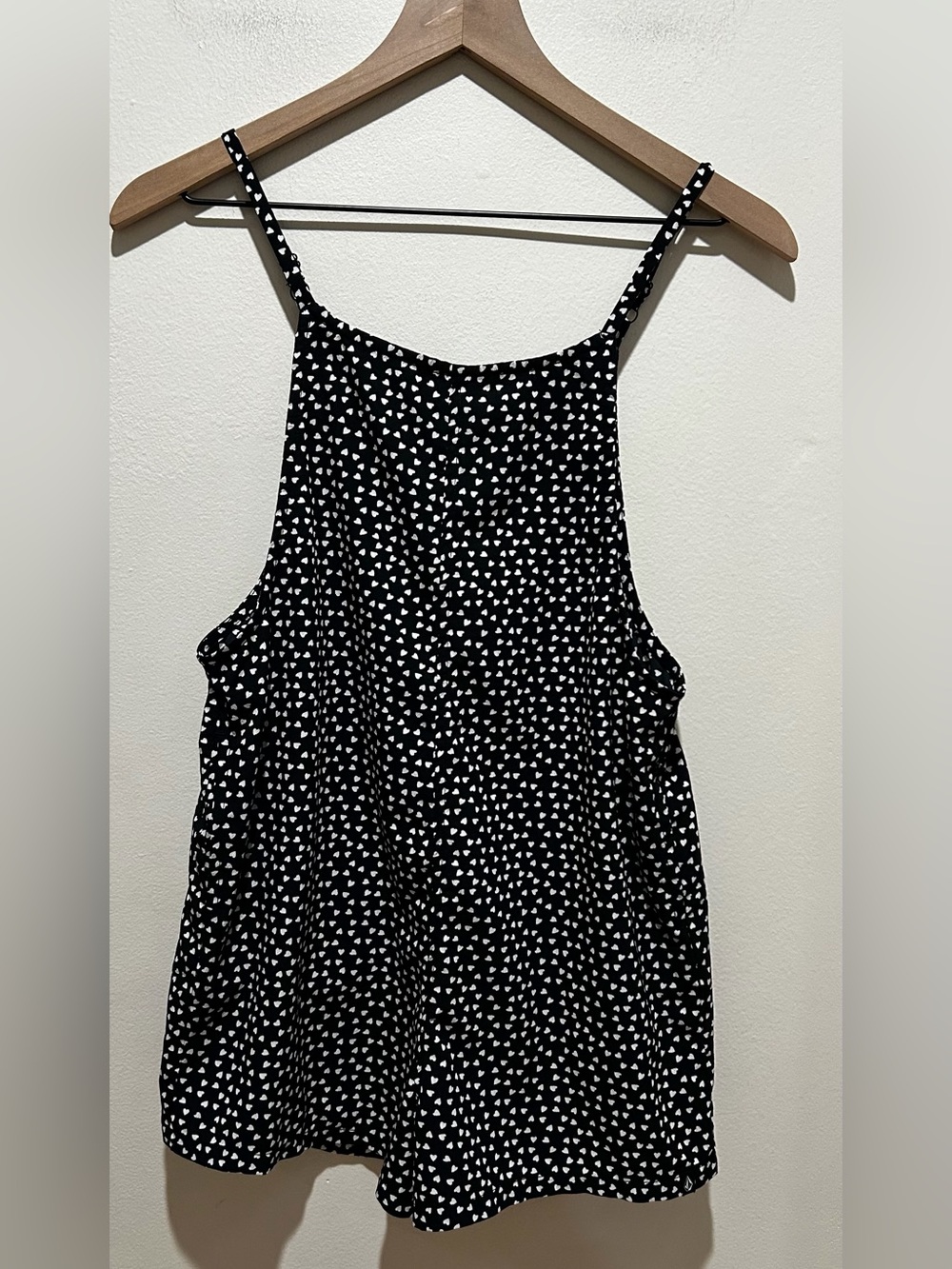Volcom True to This Black with White Mini Hearts Spaghetti Strap Shorts Romper